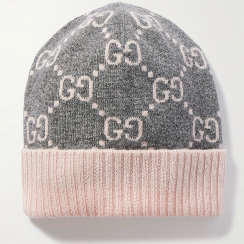 GUCCI GG logo cashmere beanie knit hat